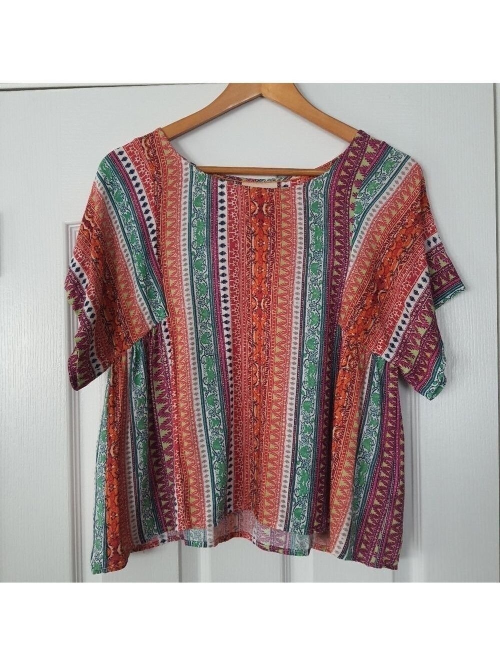 Maeve Multicolored Stripe Blouse Womens S Short Sleeve Flowy Oversized